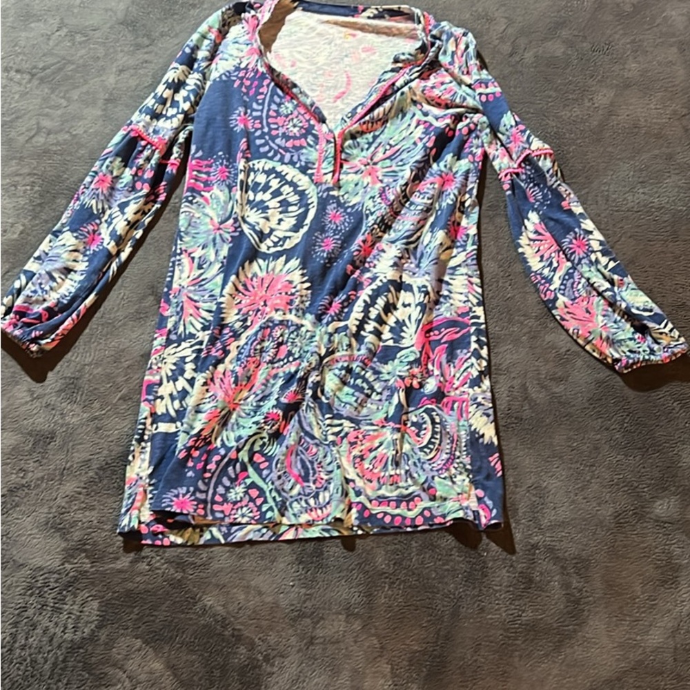 Lilly Pulitzer Blue and Pink Floral Midi Dress